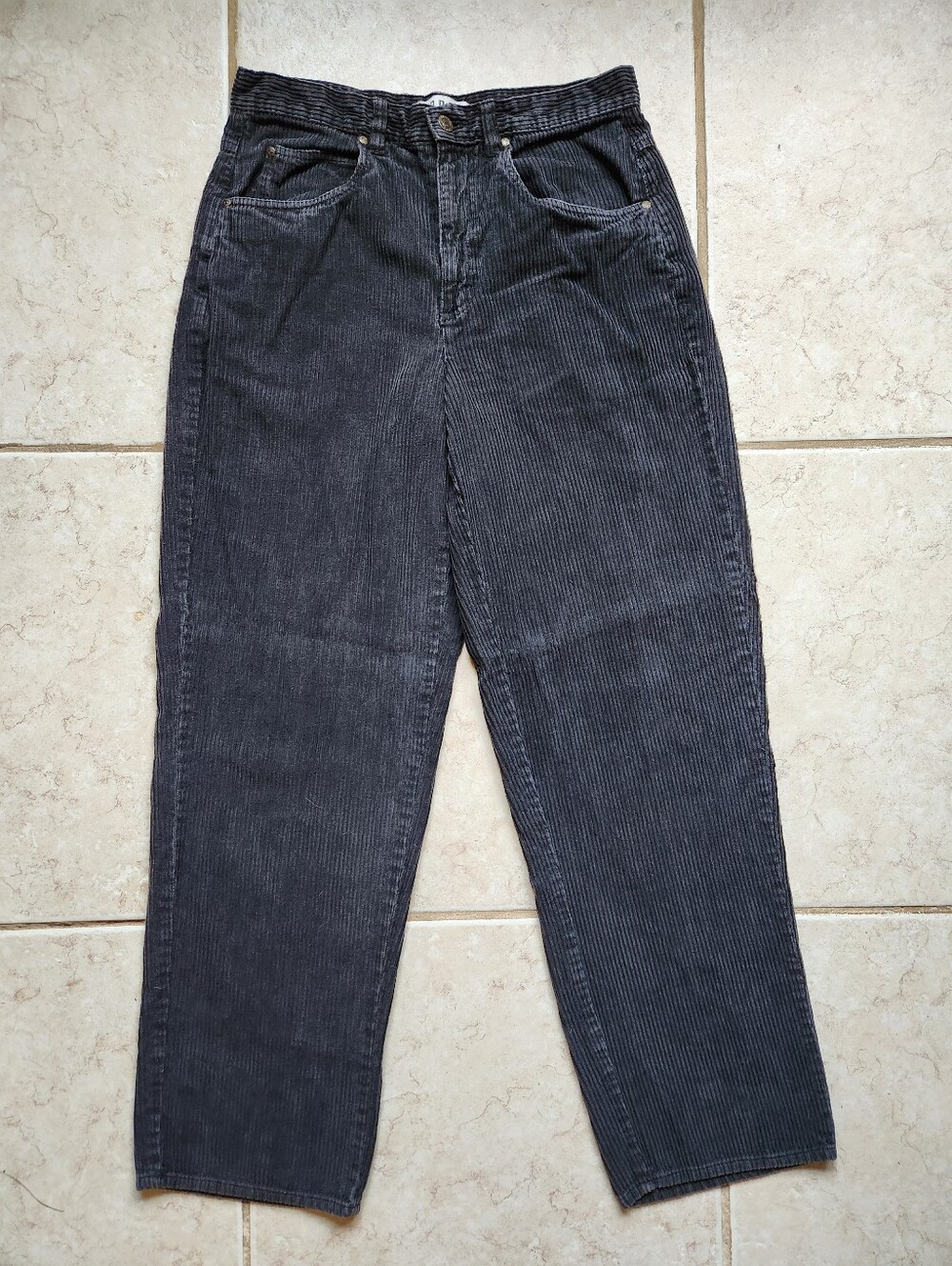 Badge Vintage Corduroy Pants Dark Grey Charcoal Straight Leg Mens 32x32